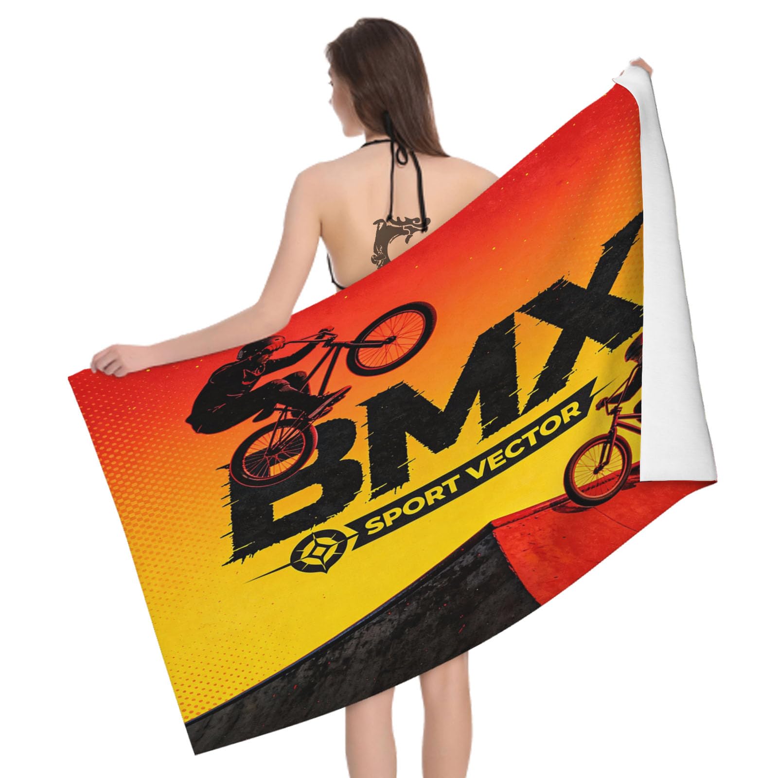 Leichong 3D Bmx Beach Towel Microfiber Soft Quick Dry for Adults, Extreme Sport Bath Towel Lightweight Soft Absorbent for Travel Swimming Pool Sports, 75 x 150 cm