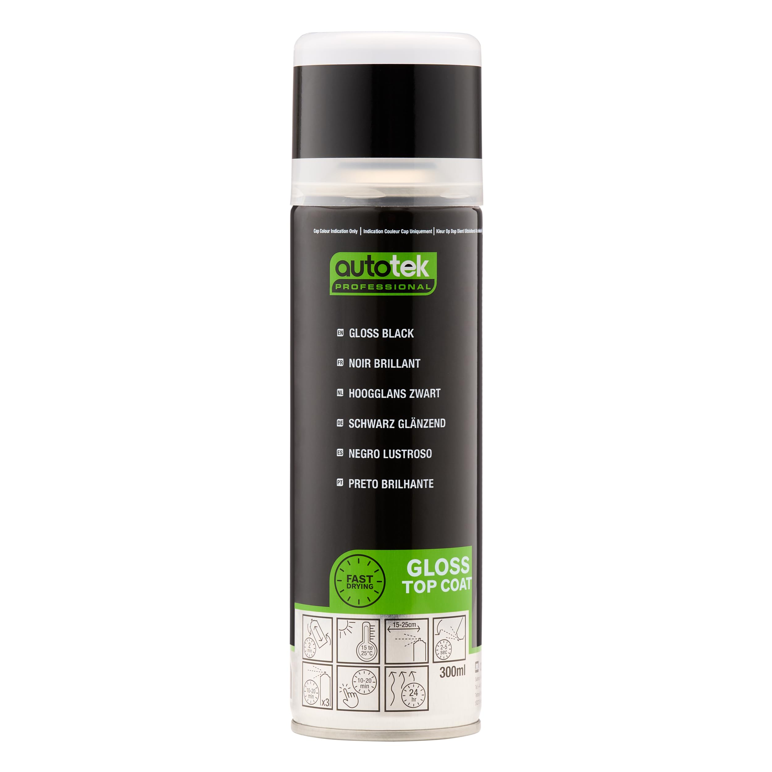 Autotek Professional Gloss Black Spray Paint, Aerosol Spray, 300 ml
