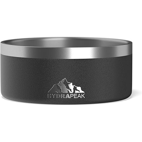 Hydrapeak Dog Bowl; Non Slip Stainless Steel; Water and Food Dish; Large Sized and Small Dogs; 32oz 64oz; Multiple Sizes; 4 Cup | Black