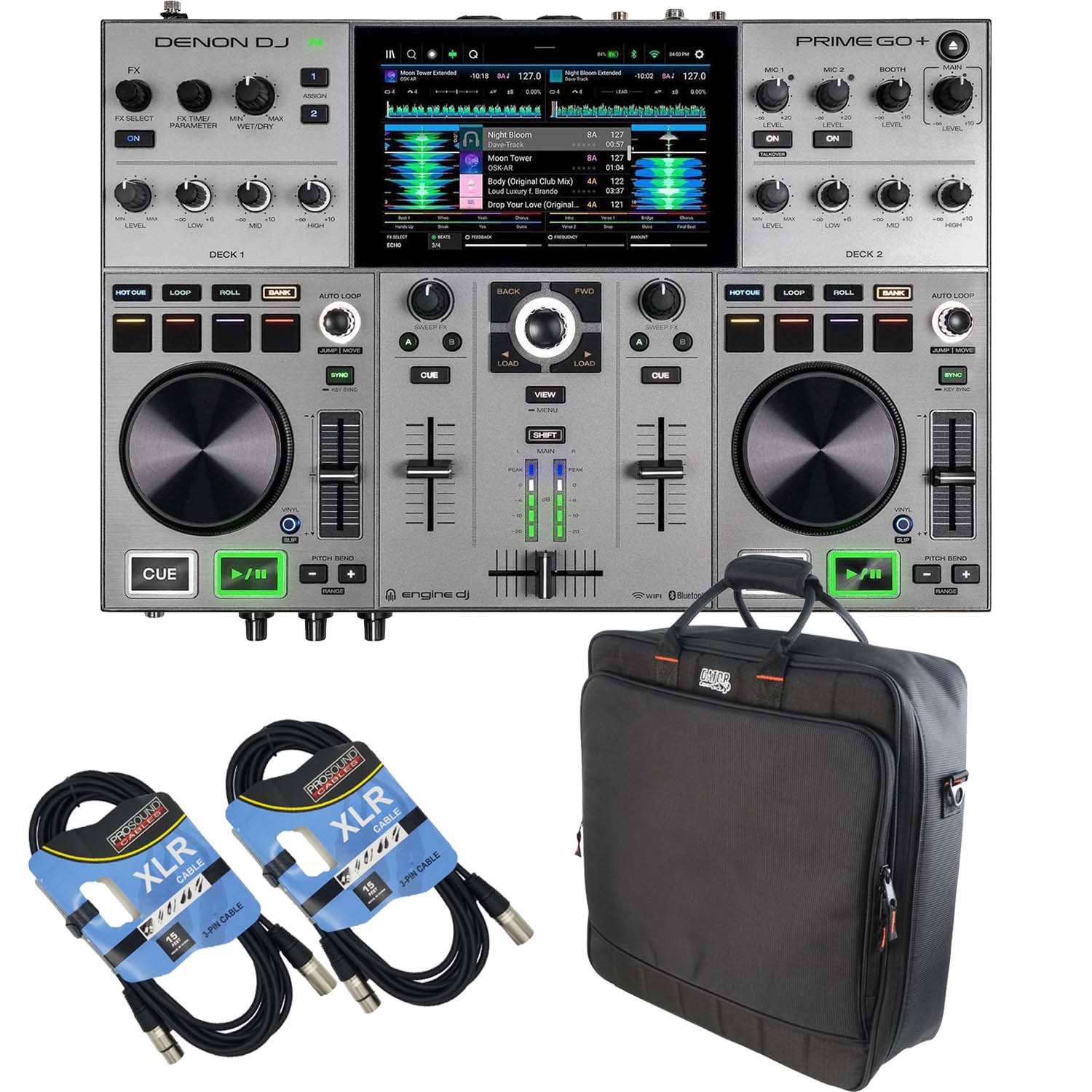 DJ Prime GO+ Portable Standalone DJ System – G-MIXERBAG-1818 – (2) XLR Cables Bundle