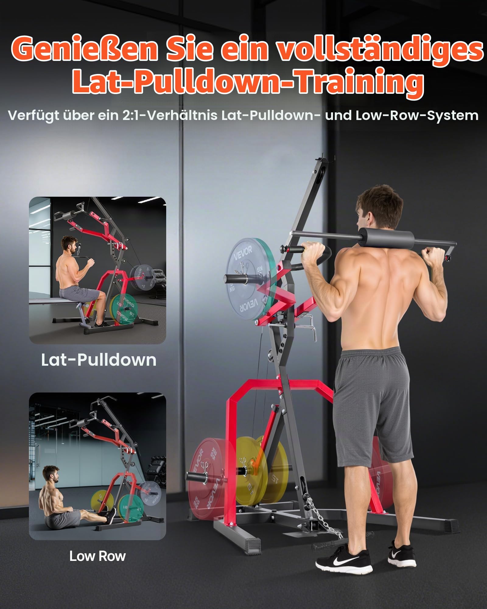 VEVOR Corner Leverage Gym Heim-Fitnessgerät mit 2:1-Verhältnis LAT Low Row System, Krafttrainingsgerät für Kniebeugen Kreuzheben Bankdrücken Bizepscurls, verstellbare Ganzkörper-Trainingsstation