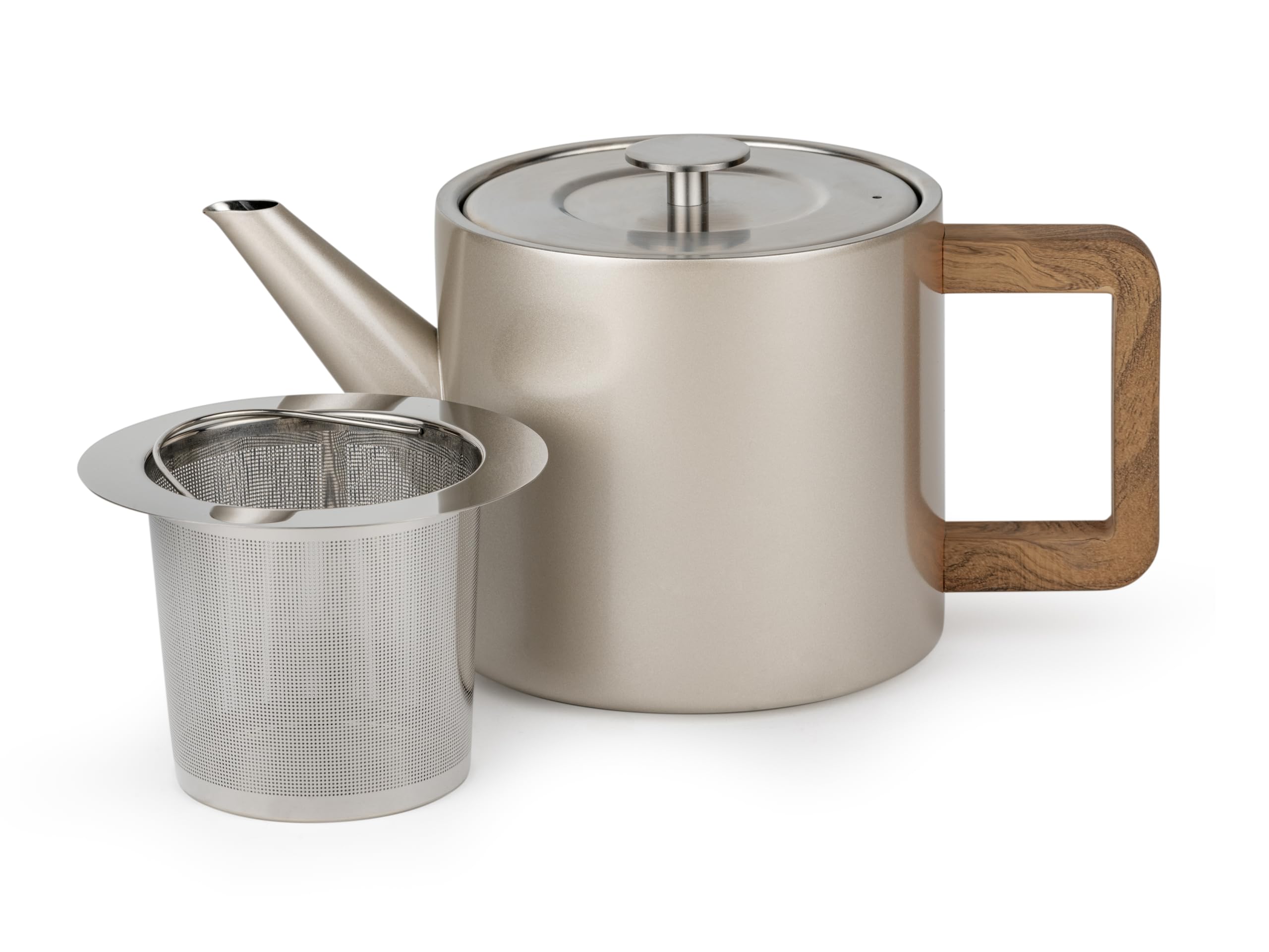 Bredemeijer kleine Edelstahl Teekanne 1,1 Liter - doppelwandige Edelstahlkanne in Champagne-Metallic-Optik mit Teefilter- für längeren, warmen Teegenuss