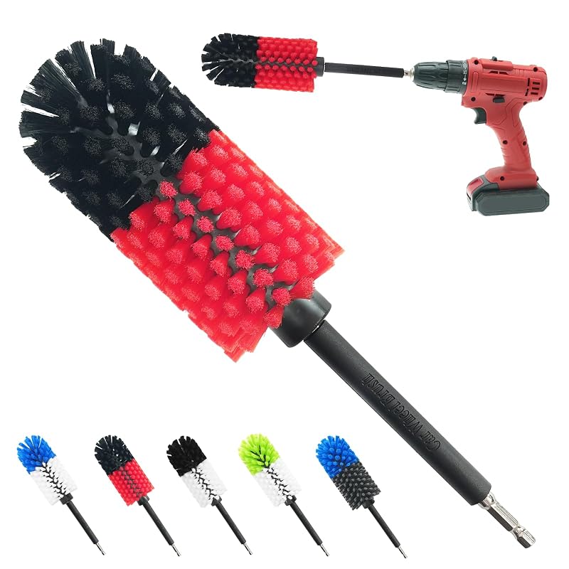 Escova para Limpeza de Rodas com Encaixe para Furadeira ETOUPA, Cerdas Macias de Nylon e Capa de Silicone, YTD33, Preta e Vermelha
