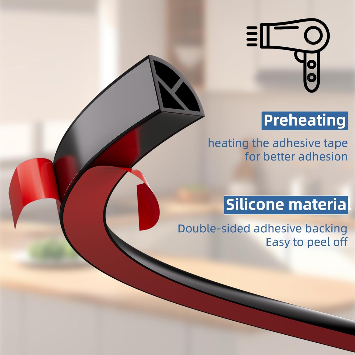 Flexible Quarter Round Molding Bendable Molding Trim,Peel and Stick Silicone Edge Trim for Floor,Tub,Cabinet,Flexible Shoe Molding Around Curved Stairs,Columns and Wall-472” L x 0.6” W x 0.6” H,Black