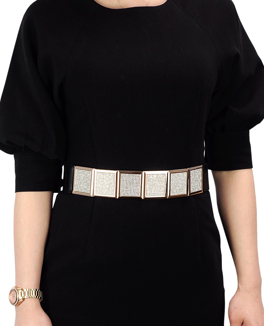 NYFASHION101 Women's 6 Stone Stud Square Dressy Stretch Waist Belt