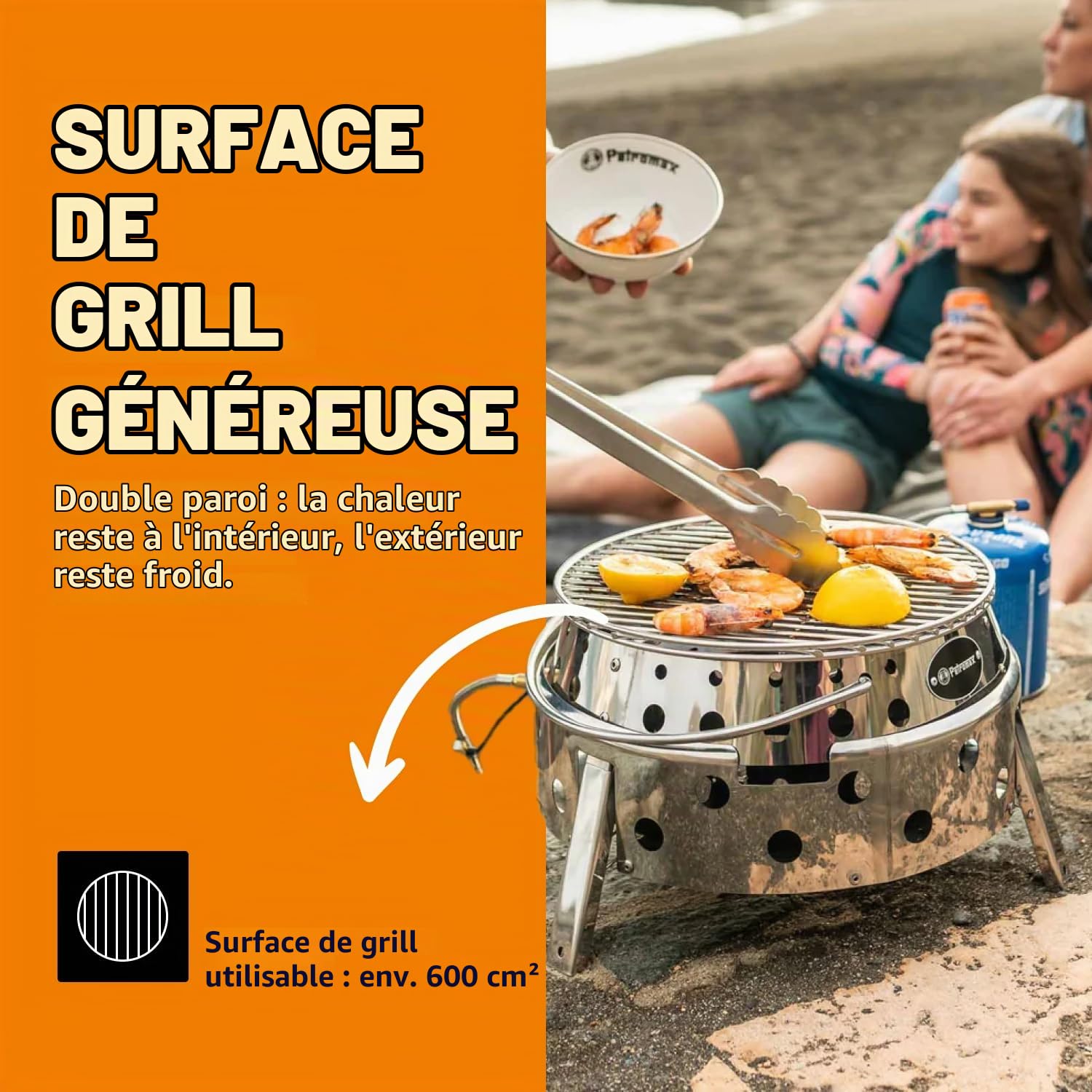 Petromax Barbecue à gaz Atago avec mécanisme de pliage et allumage piézoélectrique - Idéal pour le camping et les déplacements - Compatible avec cartouche de gaz standard