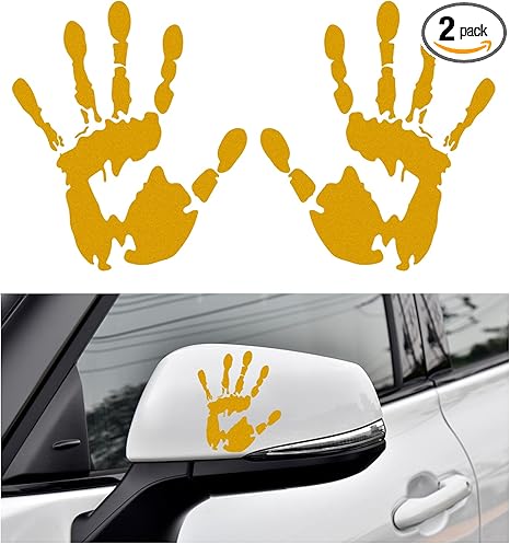 2 PCS Car Wave Stickers, The Lazy Waver Wave Sign Decal Decoration, Automotive Waving Hand Stickers for Left Right Rearview Mirror, Exterior Car Accessories for SUV Truck (Yellow)