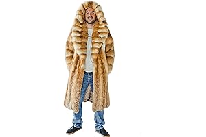 Mens Long Fox Fur Coat - Hoodded Winter Coats (4X)