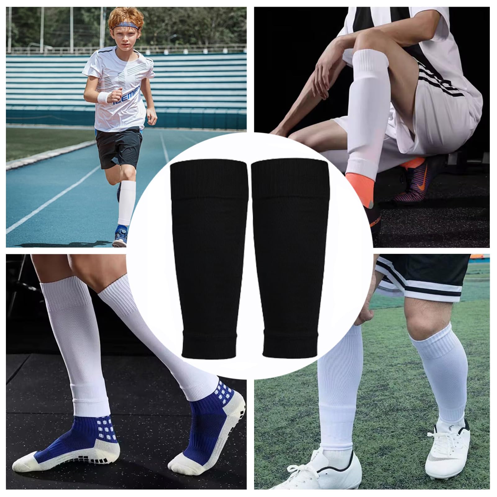 2 Paar Kinder Fußball Stutzen – Schwarz/Weiß, Elastische Sportsocken Für Fußball, Basketball, Laufen & Mehr, Wadenumschließend
