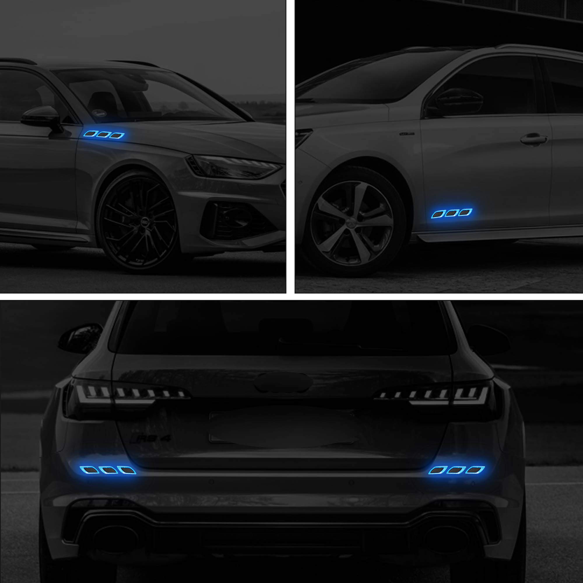 Lot De 6 Bandes Réfléchissantes 3D Pour Voiture - Autocollants Sécurité Nuit - Fibre De Carbone - 15x5 Cm