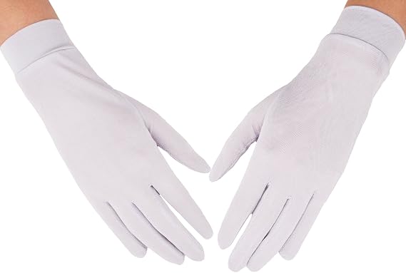 Women's 100% Pure Mulberry Silk Gloves Liner Glove Inner Ski Bike Cycle Gloves For Driving, Fashion, Sun And Cold Protection (White)