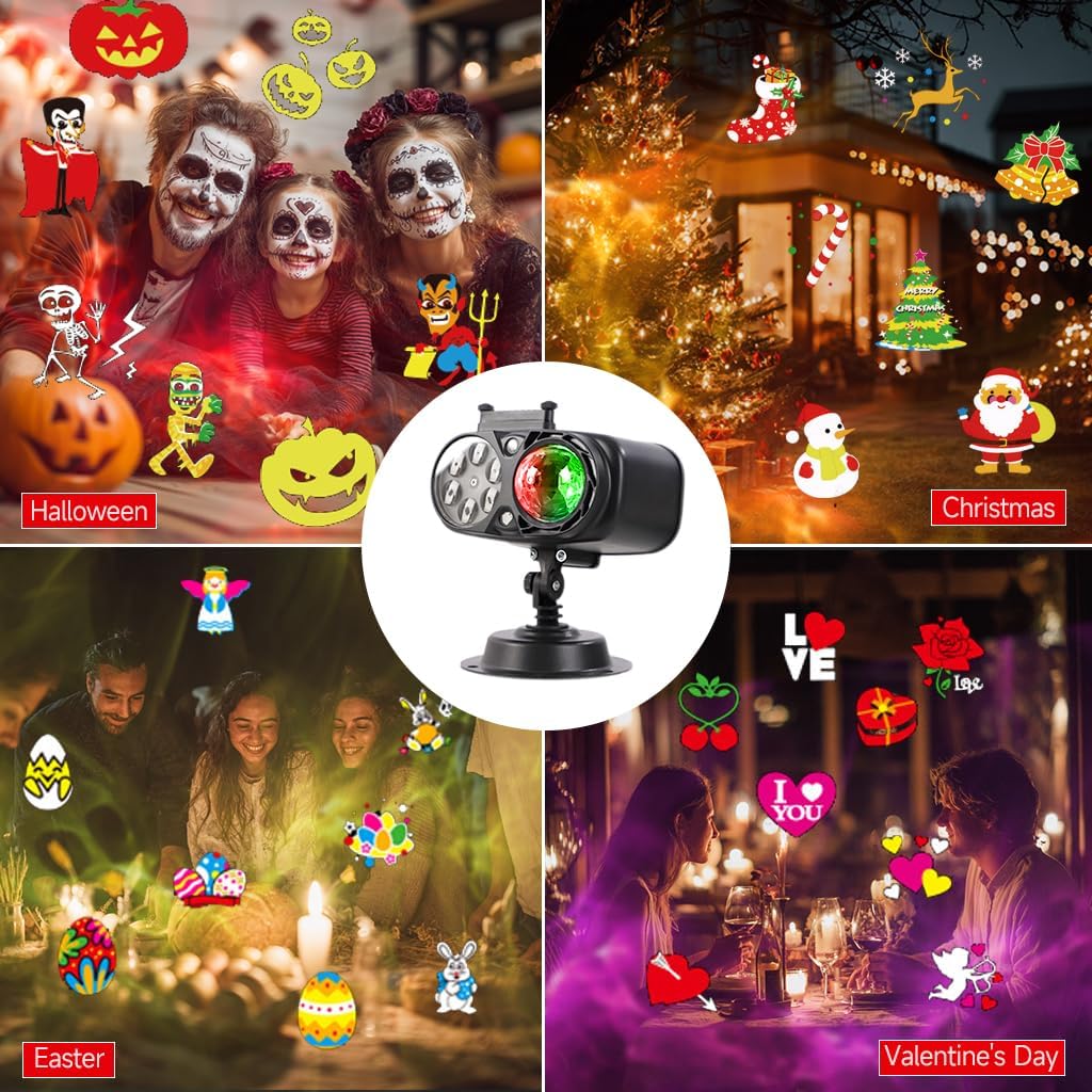 2026 Upgrade Brighter Halloween Projector Lights Outdoor with Remote Control Timers 2-in-1 Moving Patterns Landscape Lights,3D Ocean Wave Projection Light for Xmas Halloween Party Decorations