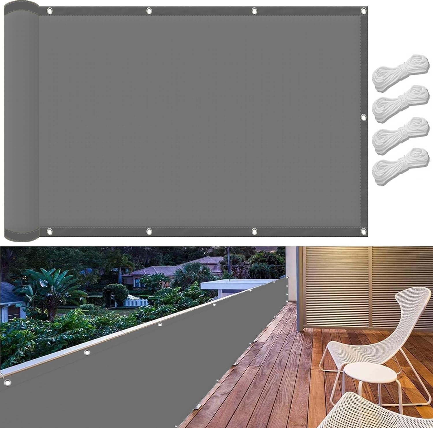 Voile d'ombrage anti-UV et résistant à la pluie 60 x 450 cm gris
