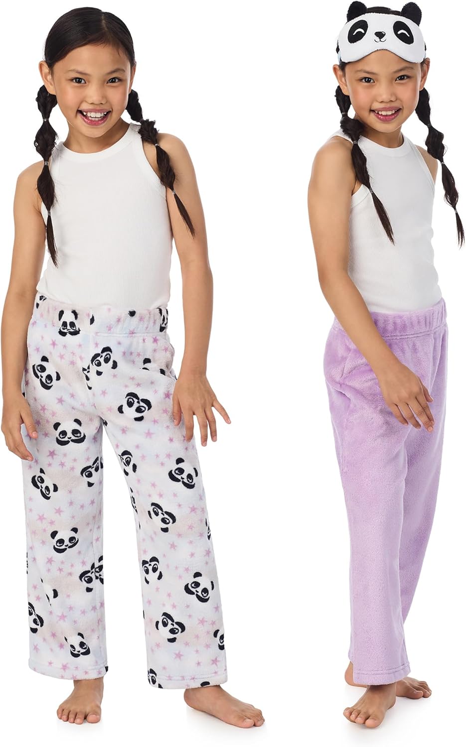 Saint Eve Kids Girls Fuzzy 2 Pack Pajama Pants & Matching Sleep Mask - Super Soft Fleece - Sleep & Lounge PJ Pants for Kids - Image 2