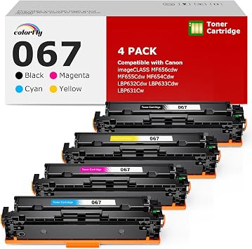 colorfly 067 Toner Cartridge Set for Canon 067 067H MF656Cdw MF654Cdw Compatible for Canon 067 Color ImageCLASS LBP632Cdw LBP633Cdw MF653Cdw Printer High Yield Ink 4 PackBlack Cyan Yellow Magenta