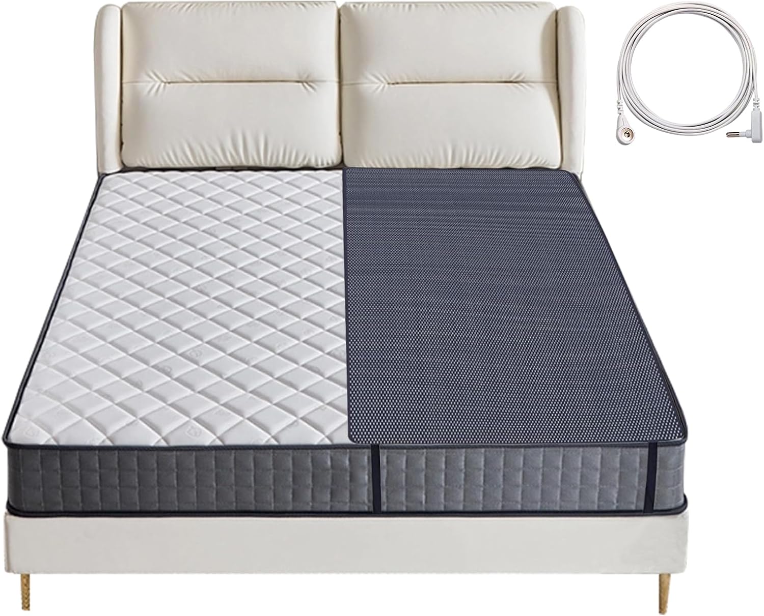 Grounding Mat for Bed, Grounding Mattress Pad for Sleeping, Conductive Carbon Leatherette Grounding Mattress Cover with Elastic Straps for Efficient Sleep, Relieve Pain and Stress（27x72）