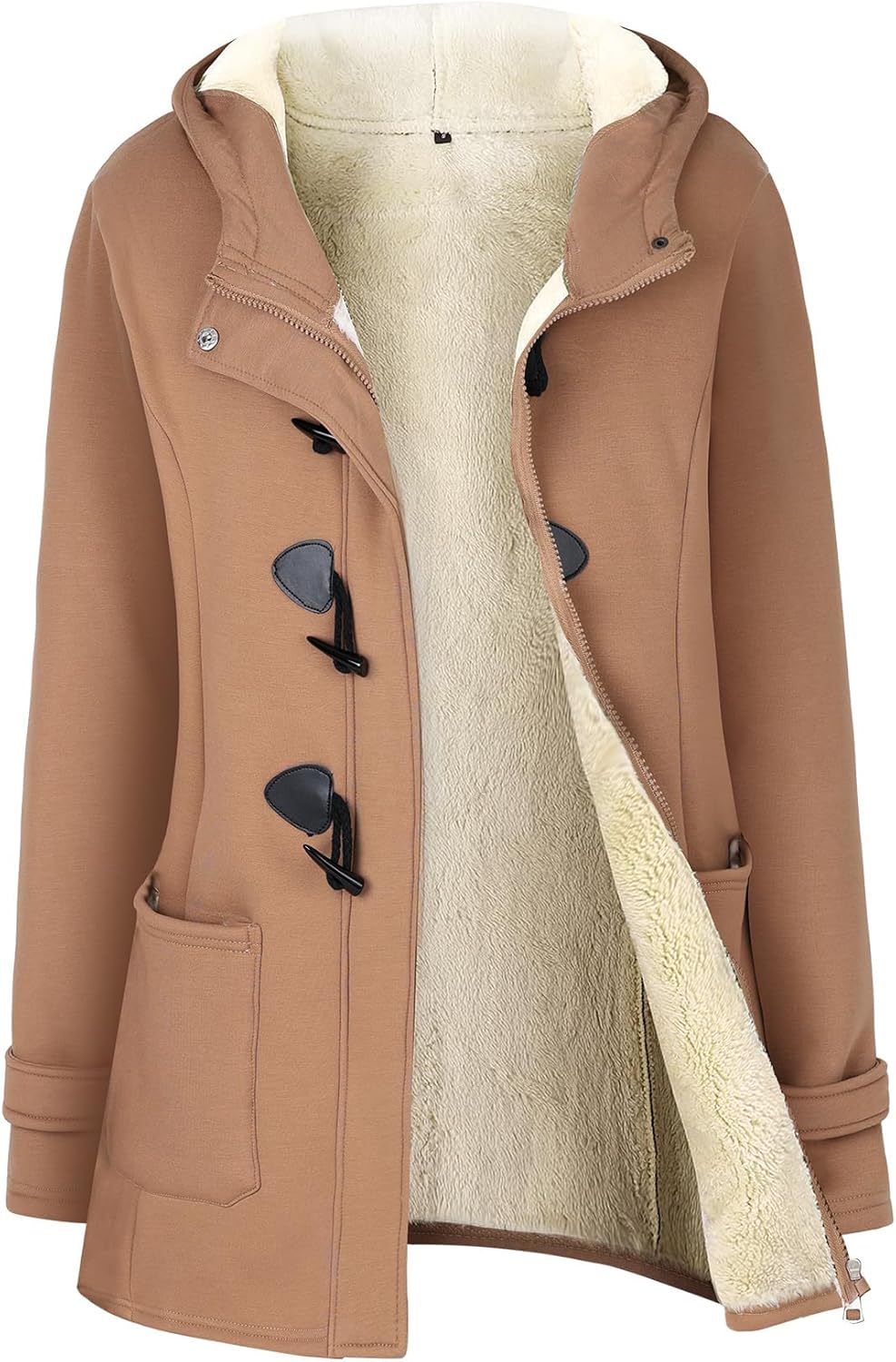 Gihuo Winter Jackets for Women Sherpa Lined Jacket Women Duffle Toggle Coat Hooded Fleece Jacket