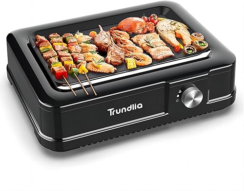 Parrilla eléctrica para interiores sin humo, tubos sellados con vidrio, 1660 W, calentamiento infrarrojo rápido de 446 F, superficie antiadherente