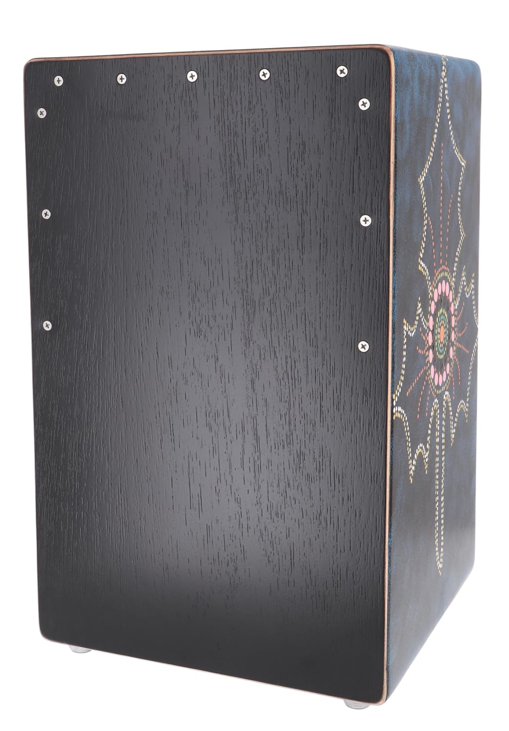 Farbige Cajon, Holztrommel Percussion Instrument mit Bass, Dot Art Leaf | Hochwertige HPL und Sperrholz, handgemaltes Design, ideal für Jam Sessions und Gigs, 20-spiraliger Snareteppich.