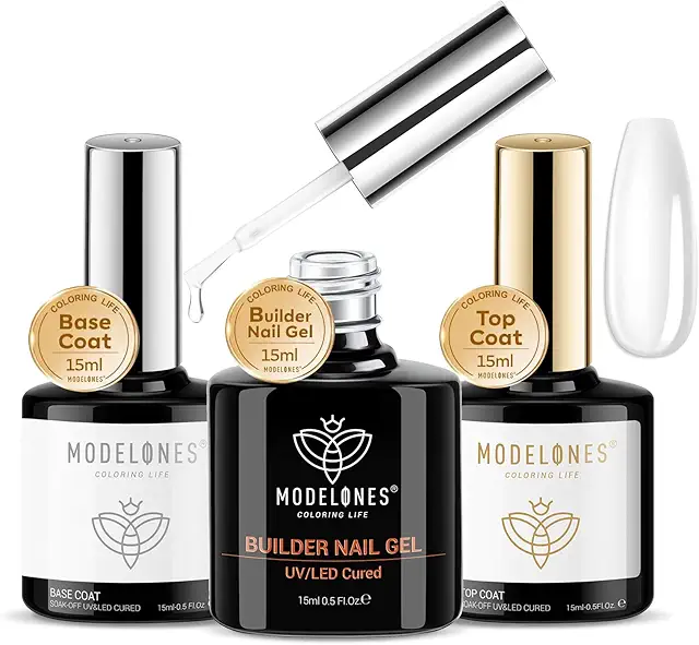 Modelones Builder Gel Set: Base, Top Coat & Nail Strengthener for Builder Gel Nails