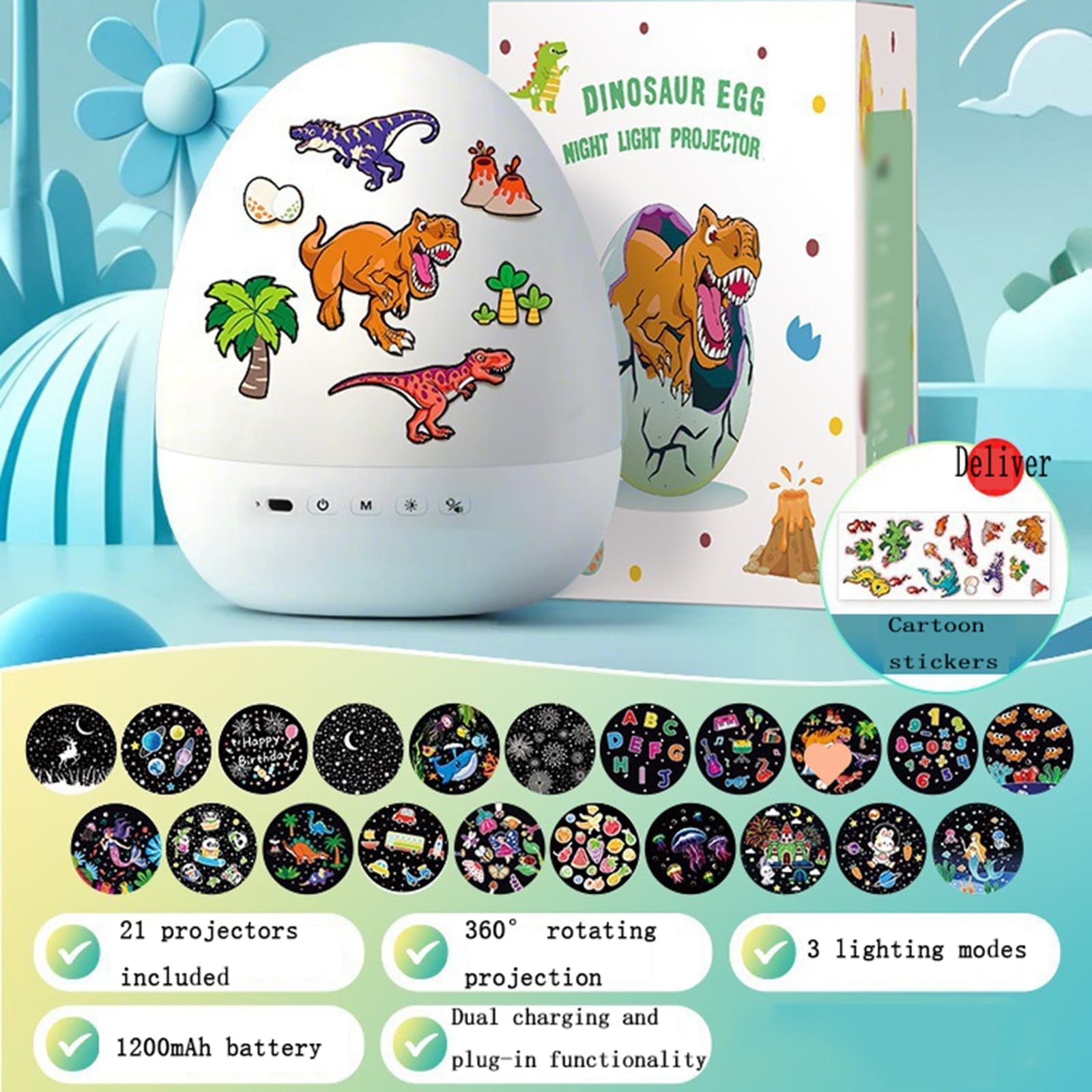 Dinosaur Egg Night Light Projector,Dinosaur Egg Galaxy proiettore Stelle soffitto Bambini,proiettore di Disegno,Luce Notturna Dinosauri,Luce Notturna Bambini Fai da Te,Luce Notturna Bambini-A
