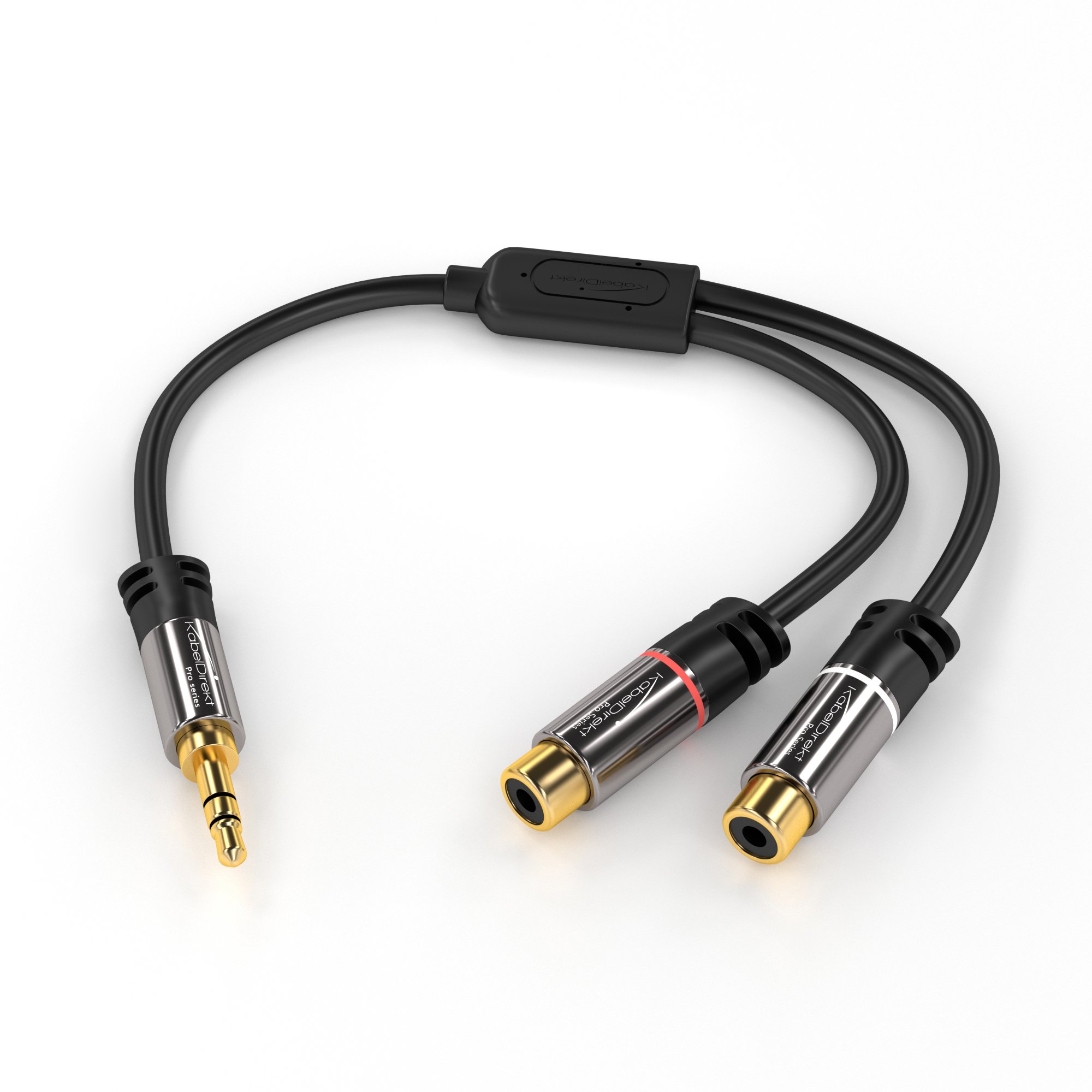 KabelDirekt – Adapter 3,5mm do RCA o długości 0,2m (adapter 2× żeńska końcówka RCA do męskiej końcówki 3,5 mm) – PRO Series