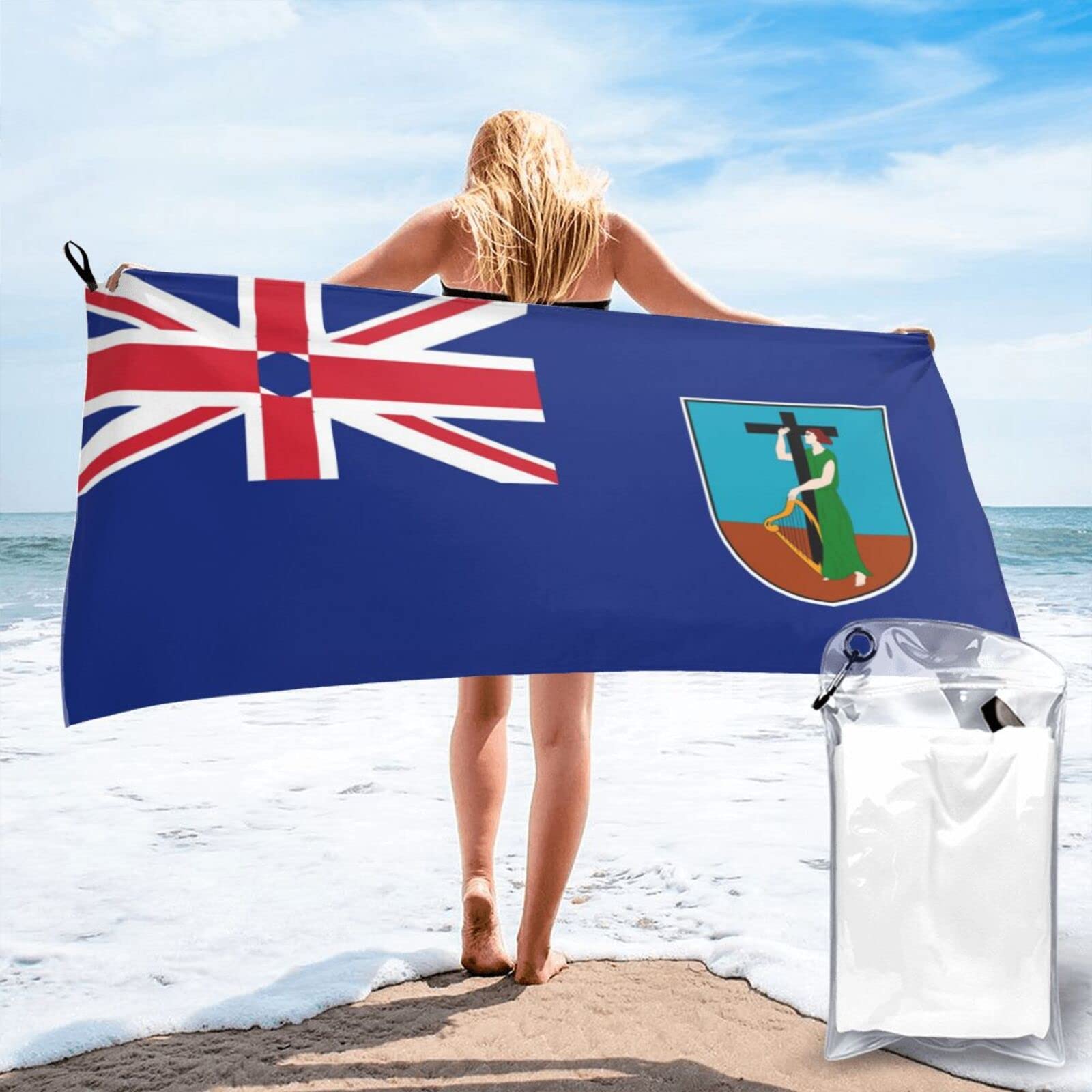 Lawenp Flag of Montserrat Microfiber Beach Towel Adults Large Quick Drying Bath Towel Travel Towels with Pouch 27.5"x55"