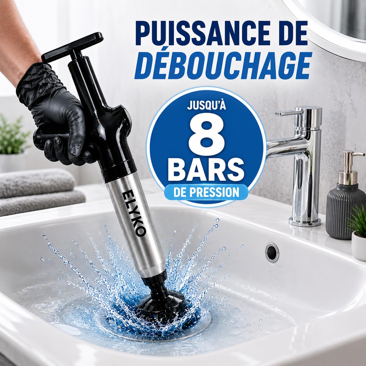 Déboucheur WC & Canalisations Haute Pression 8 Bars Réutilisable