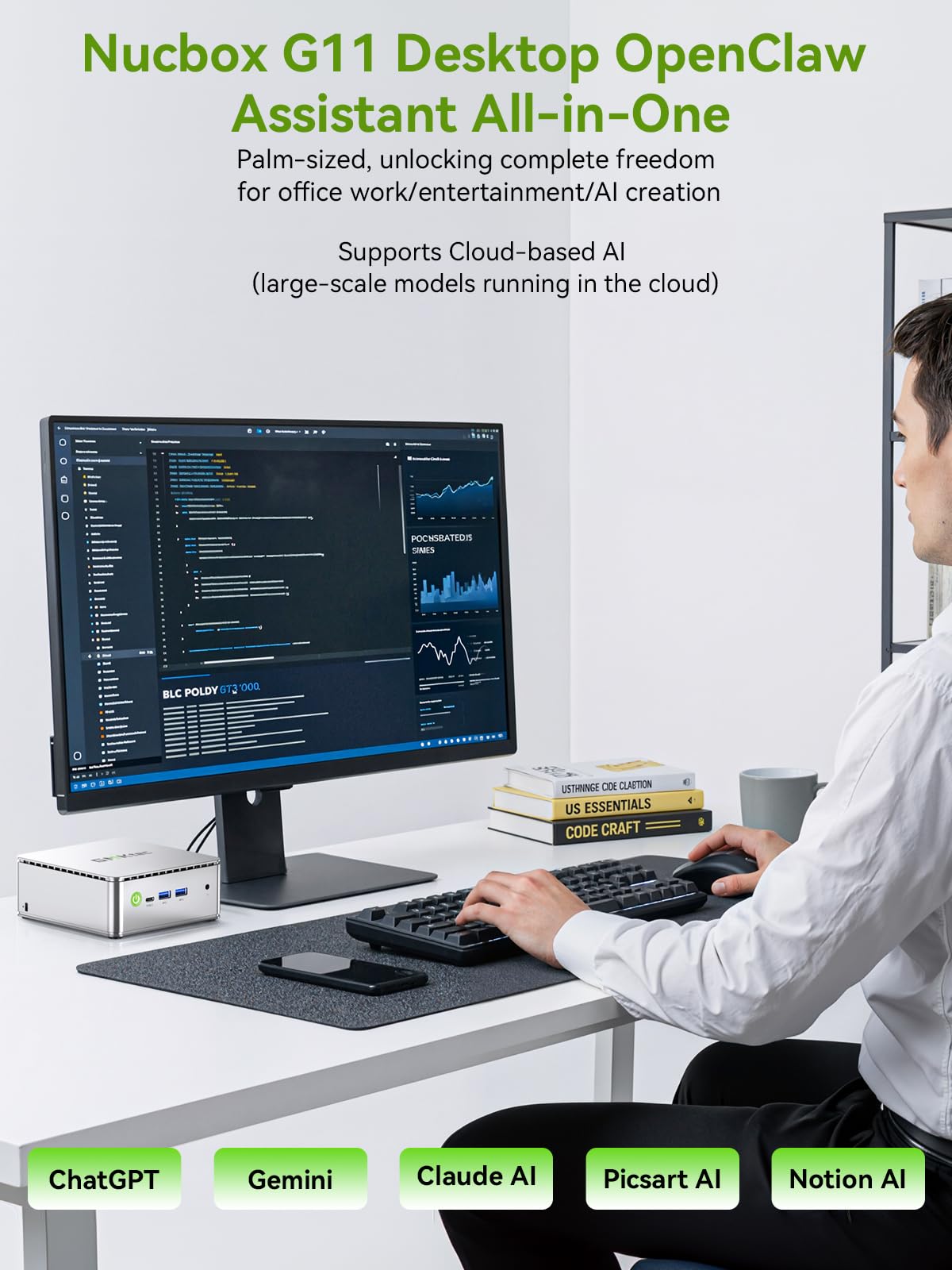 GMKtec Mini PC N97 G5, Intel Alder Lake N97 12. generacji 3,60 GHz, 12 GB DDR5, 256 GB