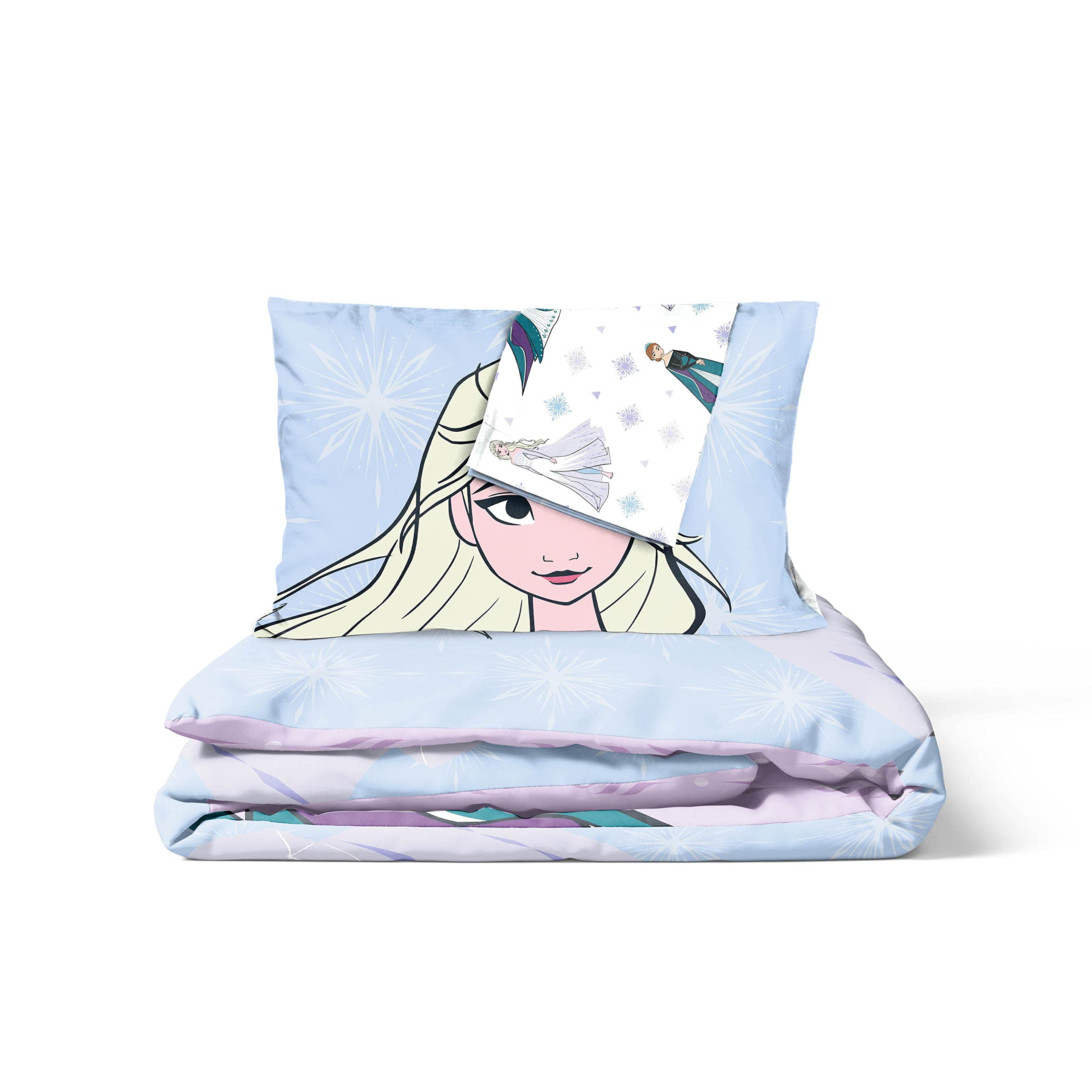 Jay Franco Disney Frozen - Set di biancheria da letto matrimoniale, 100% cotone, 4 pezzi, include copripiumino, lenzuolo con angoli e federe