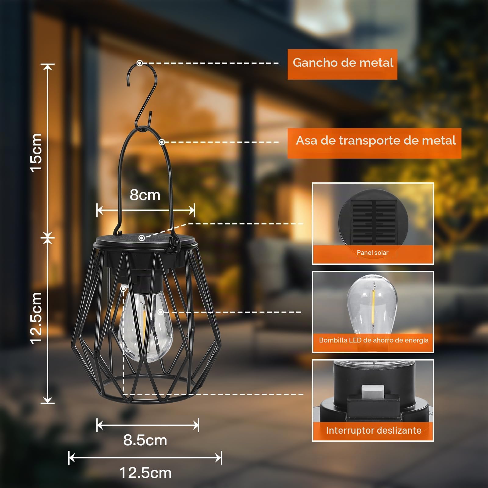 Ketom Farolillos Solares Exterior, 2 Lamparas Solares LED Farol Solar Jardin Diamante Colgante, Metal IP65 Impermeable Decoracion para Patio Terraza Césped Camping Halloween