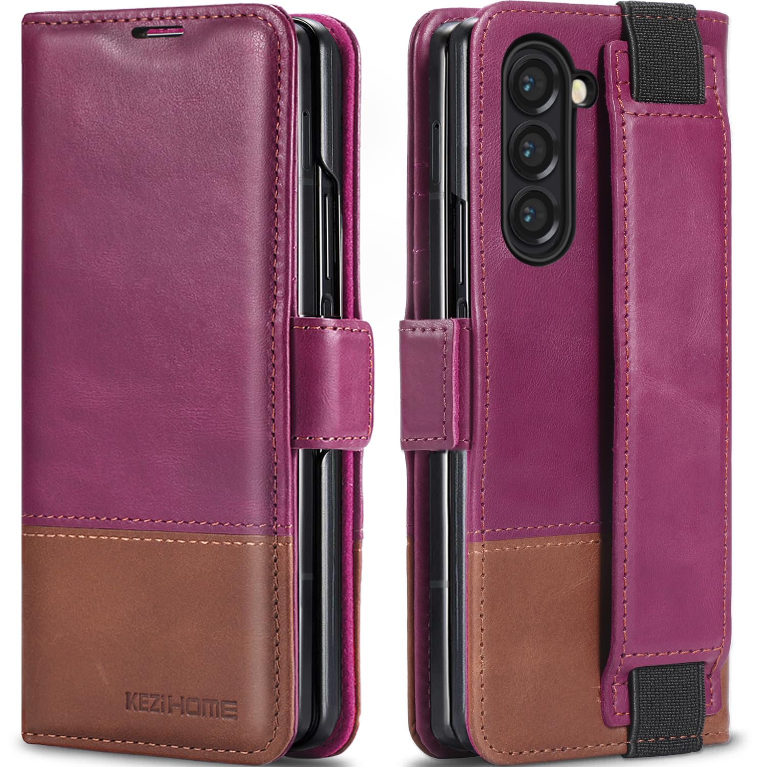KEZiHOME for Samsung Galaxy Z Fold 6 Case, Genuine Leather Wallet Case [RFID Blocking] with Card Holder Stand Folio Protective Phone Cover Compatible