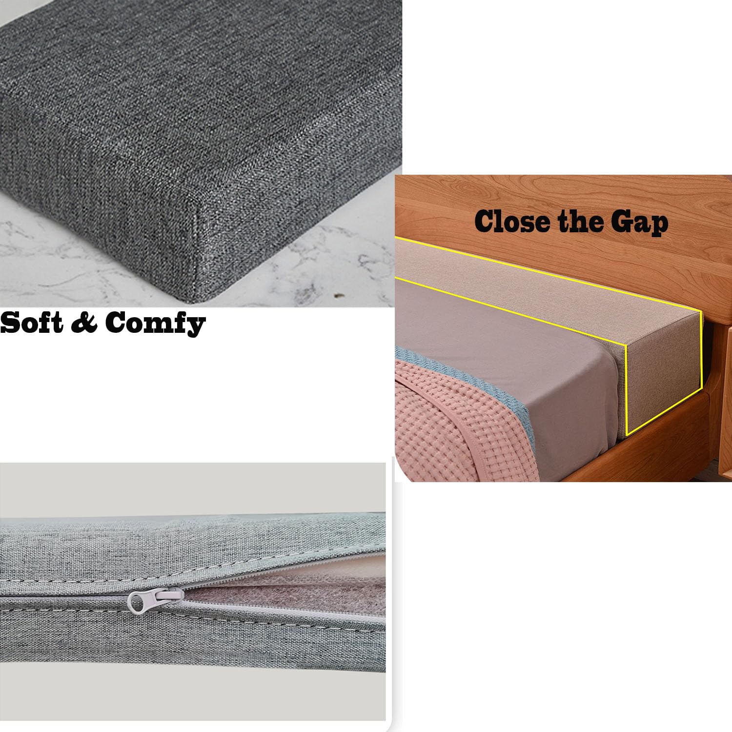 DIXII Almohada de Cabecero Relleno de Huecos de Pared Duradero, Relleno de Colchón de Pared Largo y Suave Cuña de Cama, Puente de Cama Extraíble Relleno de Huecos de Cama de Individual a King, Cojín