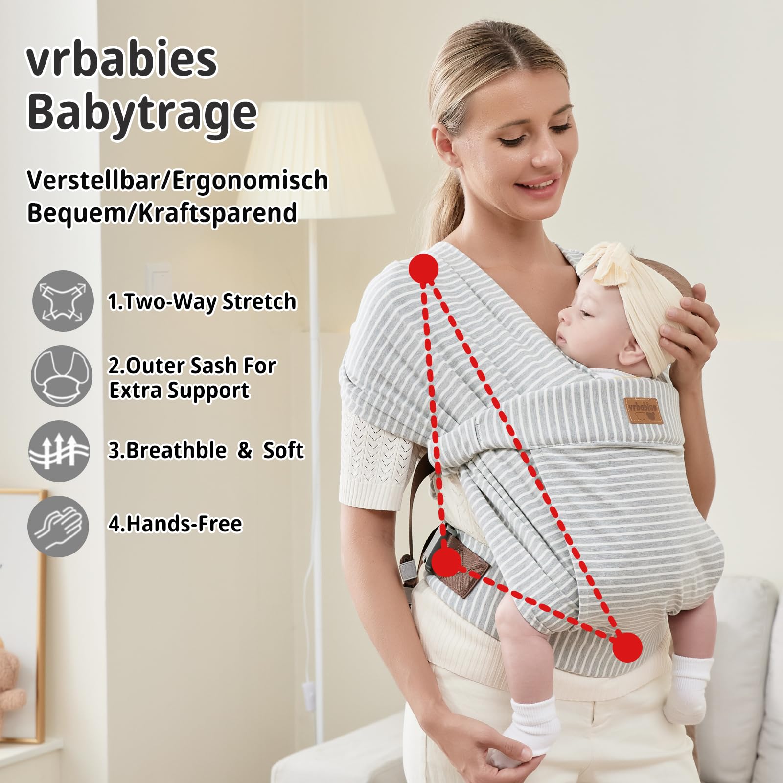 Porte-bébé pour nouveau-né dès la naissance, extra doux, porte-bébé, ergonomique, gris rayé