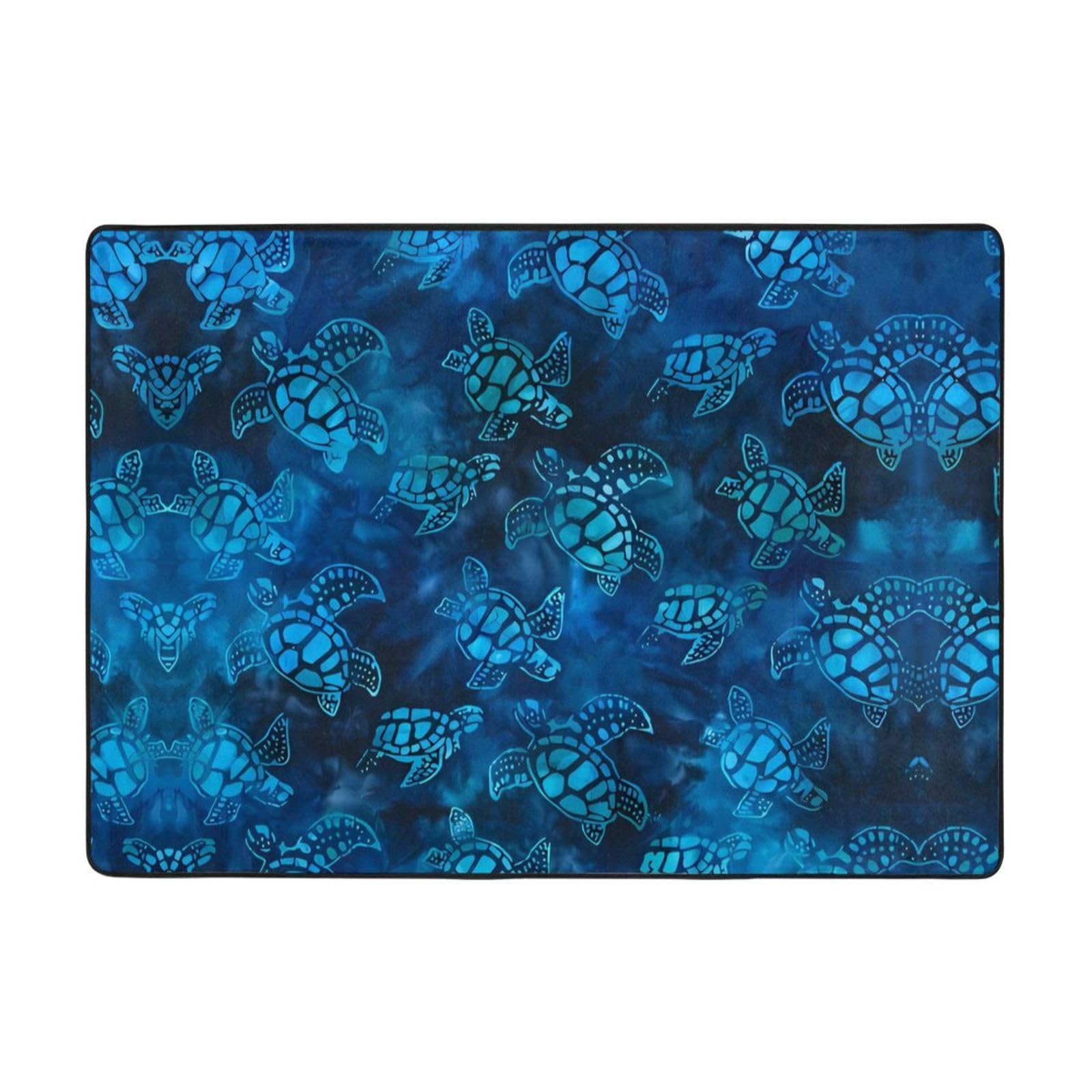 Tapis tortue de mer résistant à l'usure grand format bleu doux