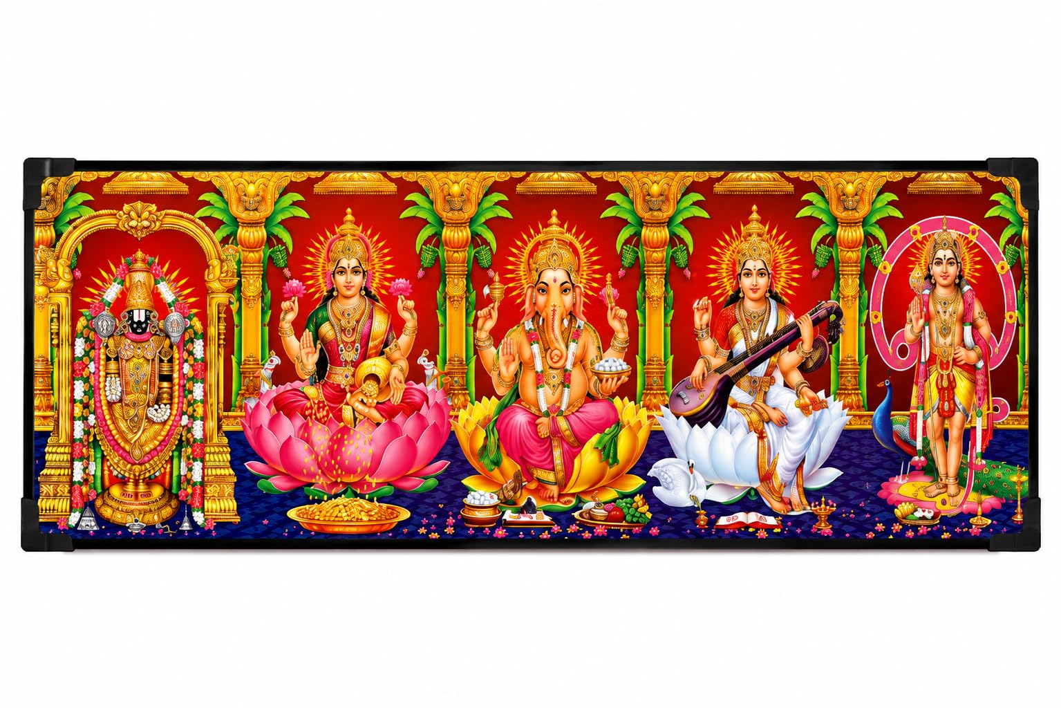 Divine Panchayatana Wall Hanging Frame | Tirupati Balaji, Lakshmi, Ganesha, Saraswati & Murugan Decorative Spiritual Wall Art for Home Temple-image-39