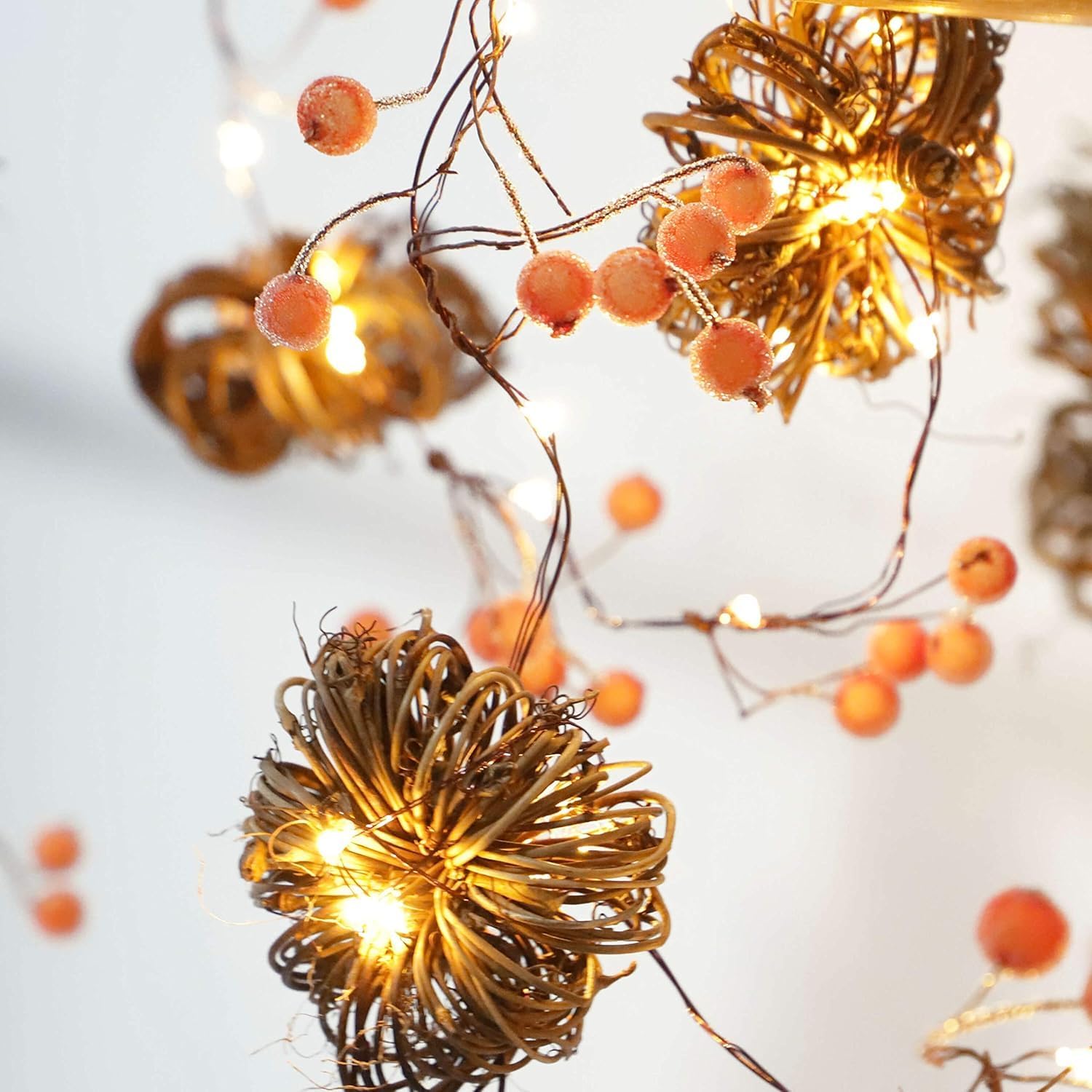 Halloween Decorations Rattan Pumpkin String Lights 10ft 30LEDs Fall Garland with Lights Battery Operated Fall Lights with Remote for Home Halloween Thanksgiving Indoor Outdoor Harvest Decor