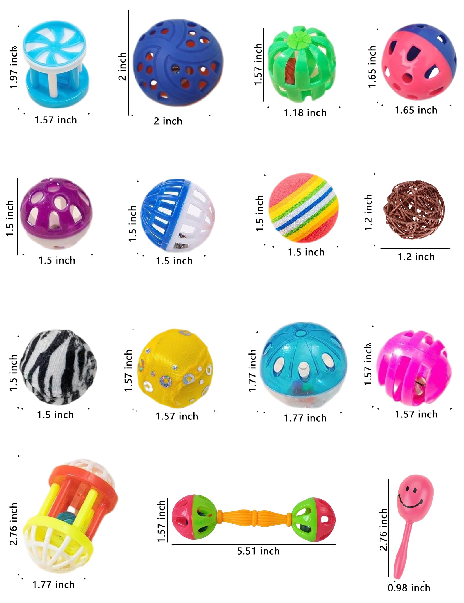 DIYUQISHI Bird Toys for Parrots - 18 Pcs Set, Colorful Bells & Woven Balls, 1.2-5.5