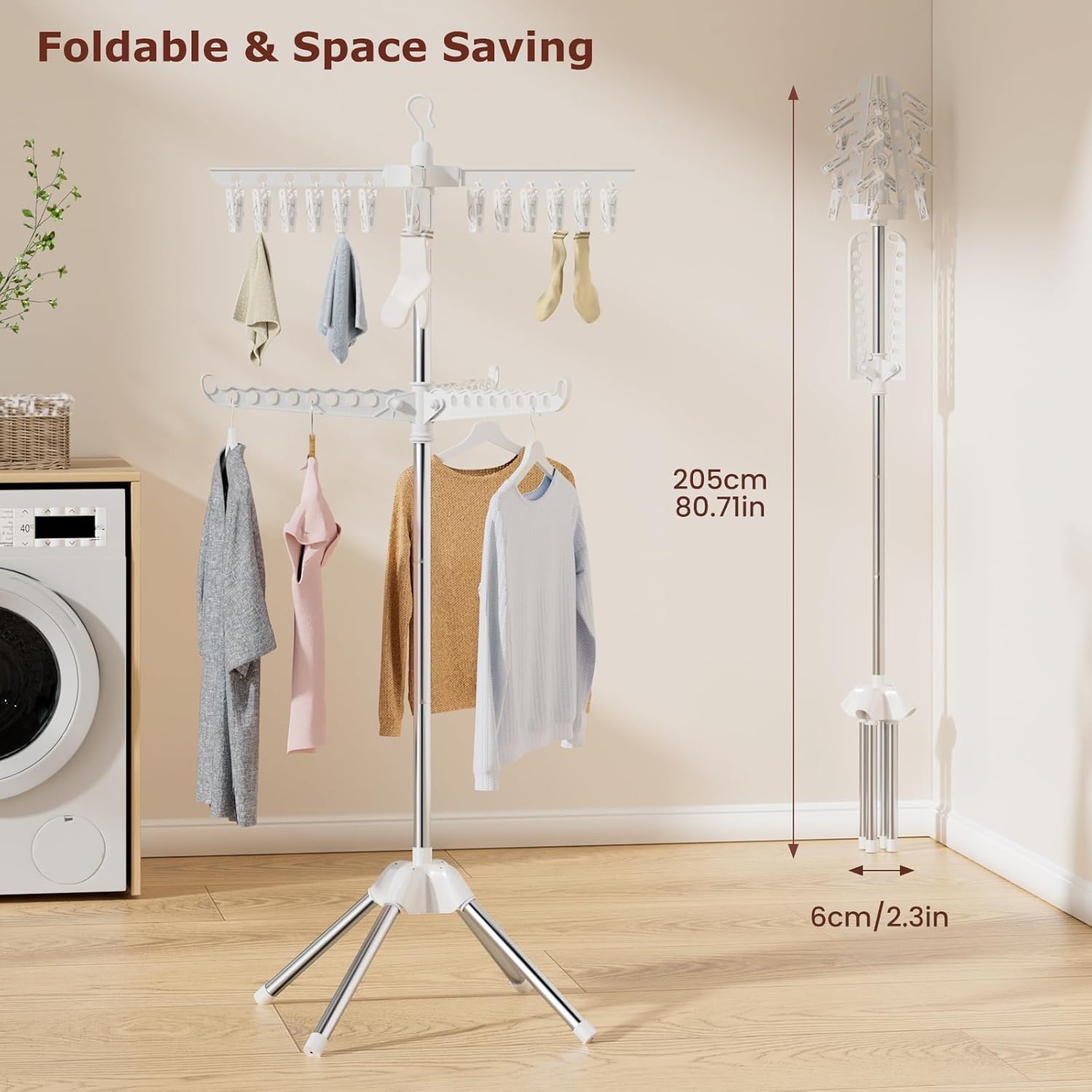 abiglifty rotatable and foldable clothes drying rack, space saving free standing laundry drying rack for indoor, balcony, 2 layer 2 tier