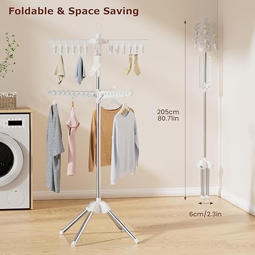 Miniatura 2 de Abiglifty Estante de secado de ropa giratorio y plegable, ahorro de espacio, para secar ropa en interiores, balcón, 2 capas