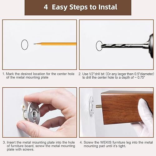 Miniatura 7 de WEKIS Patas de madera maciza para muebles de 4 pulgadas, madera natural de mediados de siglo, patas cuadradas marrones de repuesto para muebles para