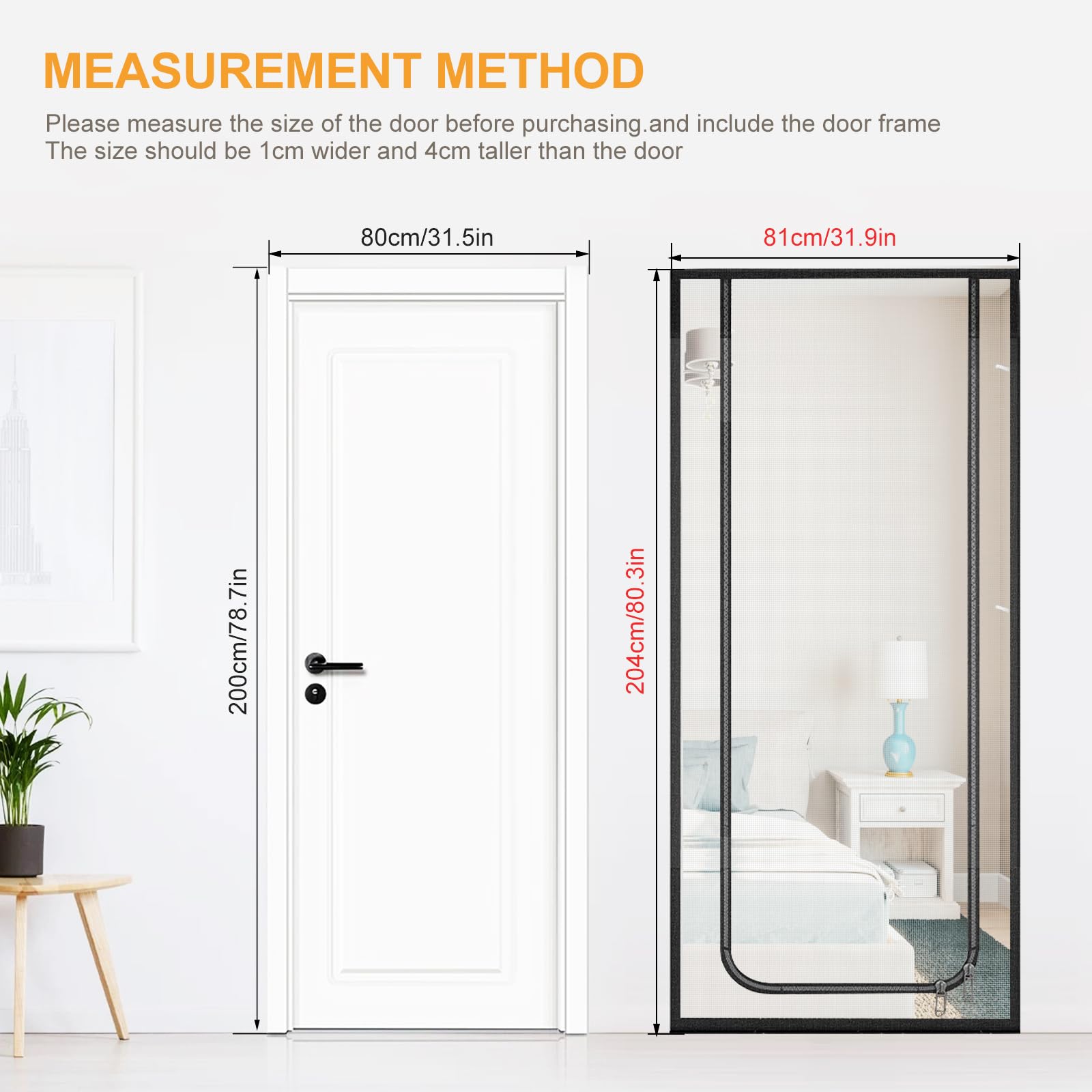 Moustiquaire de Porte pour Chat, Porte Grillagée pour Chiens, Chats, Moustiques, Porte moustiquaire Robuste pour Salon/Cuisine/Coucher, Grille pour chat avec Fermeture Eclair sans s'échapper (80*200)