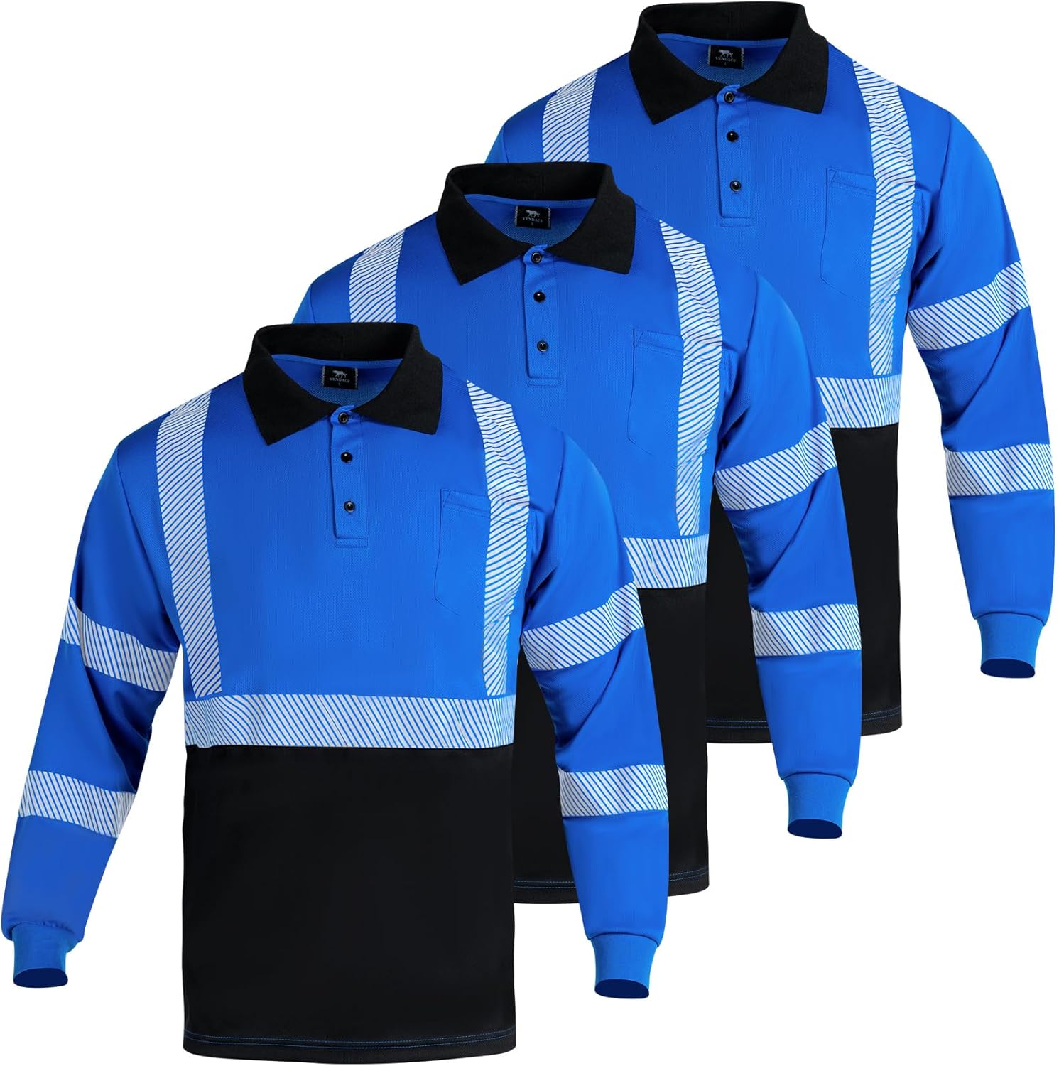VENDACE 3 Pcs Hi Vis Safety Reflective Long Sleeve Polo Shirts for Men ANSI Class 3 High Visibility Construction Work Shirts - Image 2