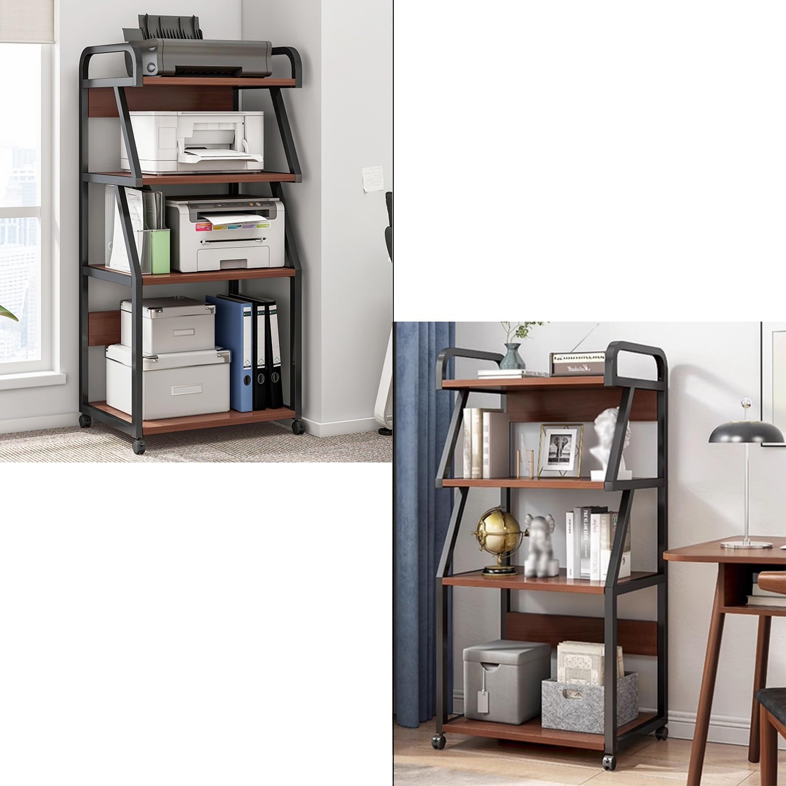 Mesa Impresora, Estante para Trituradora de 4 Niveles, Carrito para Fax, Soporte para PC, Grande Mueble Impresora(Natural)