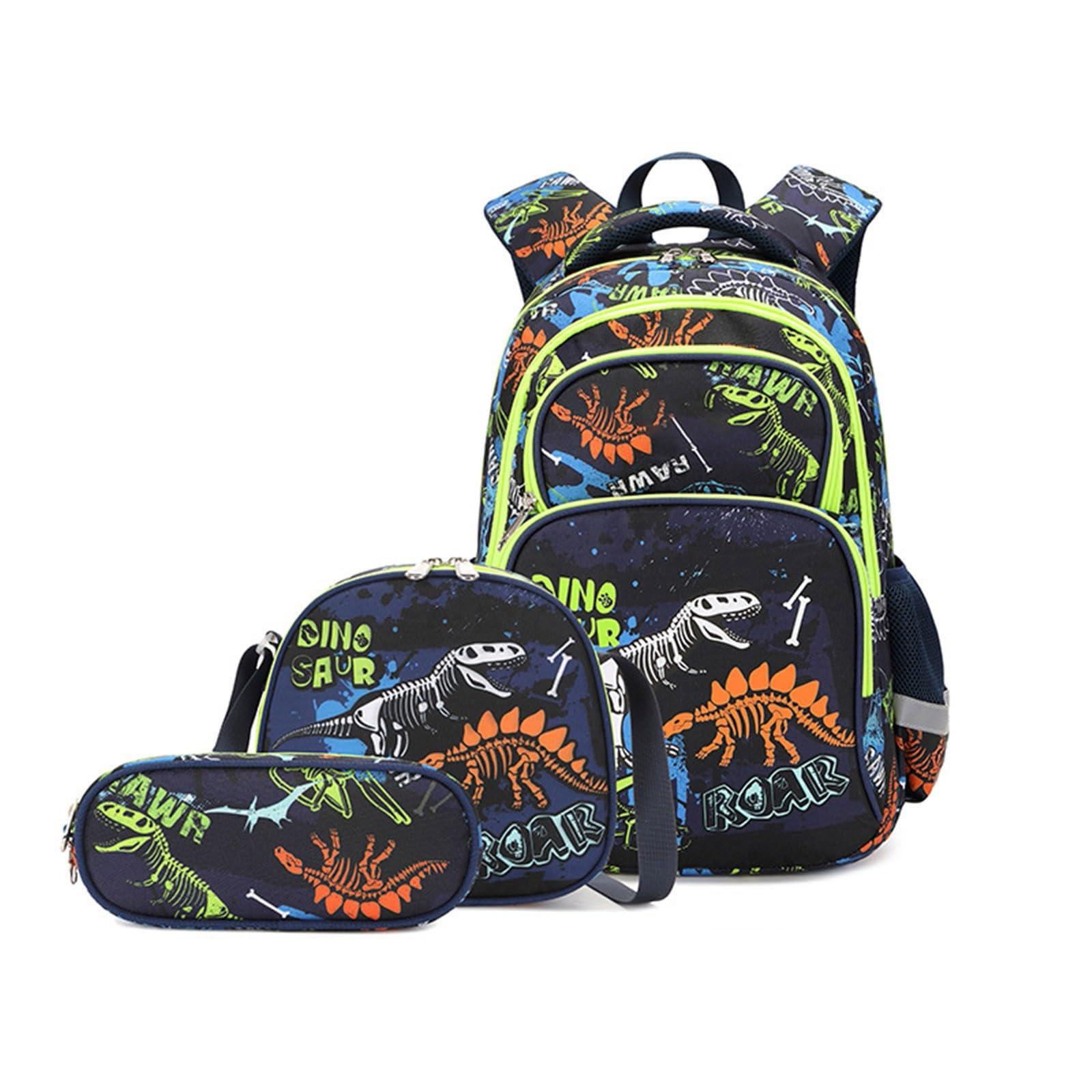 Set di 3 zaini per ragazzi con scatola per il pranzo astuccio per matite borsa per libri scolastici per bambini scuola prescolare Bookbag per ragazzo e ragazza zaino da trekking piccolo, Verde