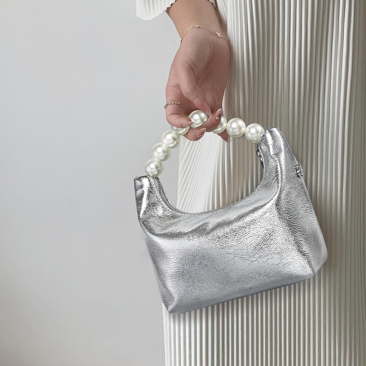 Pearl Handle Evening Clutch Purse for Women - Stylish Small Top Handle Handbags for Wedding Party | Elegant Pearl Handle, Shiny Patent Leather, Fits Phone Lipstick, Chain Strap, Perfect Gift