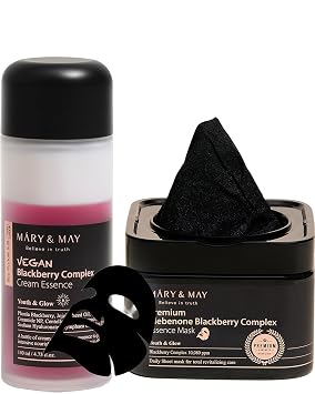 Mary&May Vegan Blackberry Complex Cream Essence + Premium Idebenone Blackberry Complex Essence Mask Bundle