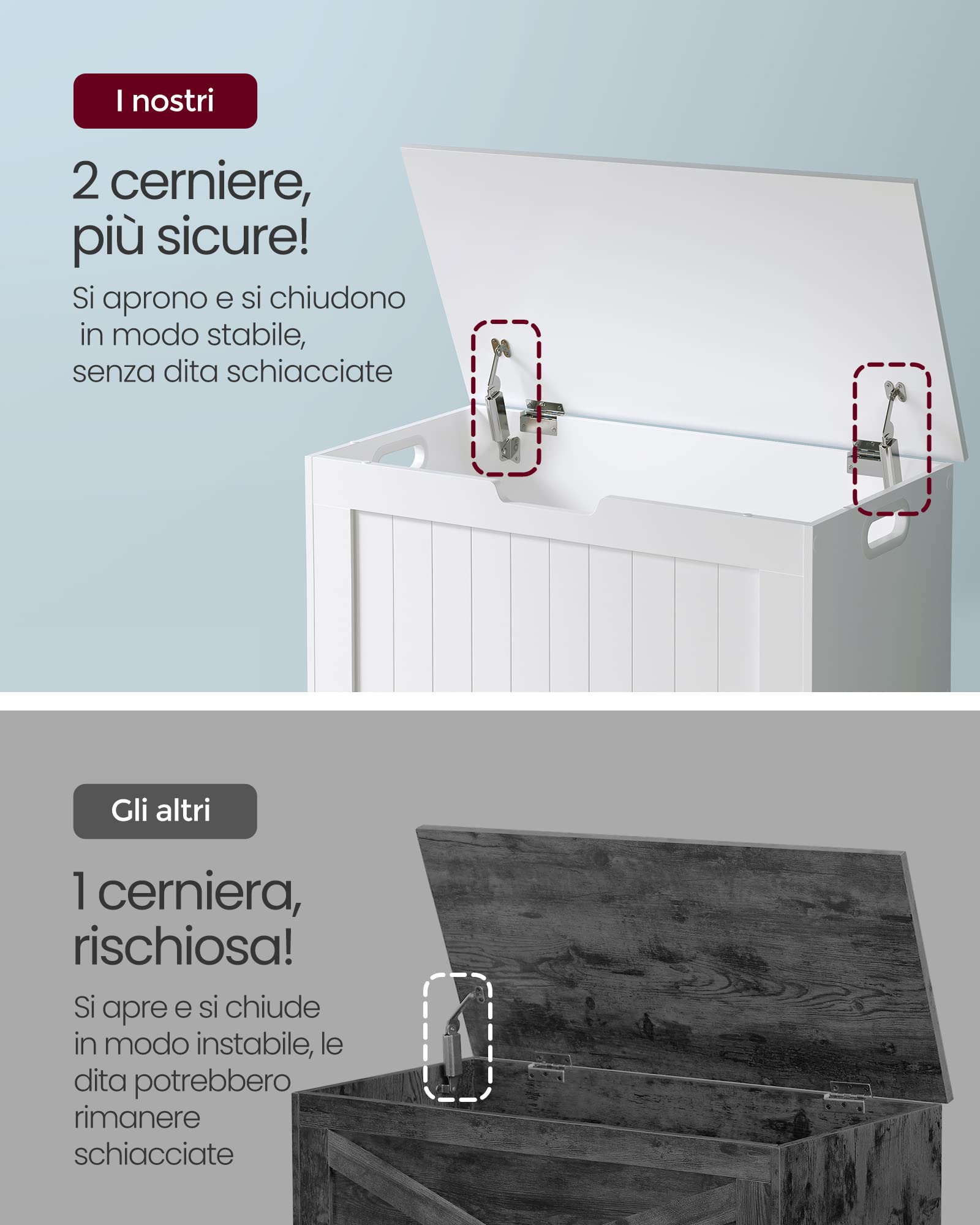 VASAGLE Cassapanca Contenitore, Panchina da Ingresso con 2 Cerniere di Sicurezza, Stile Rustico, 40 x 76 x 48 cm, per Ingresso, Camera da Letto, Soggiorno, Bianco Nuvola LHS11WT