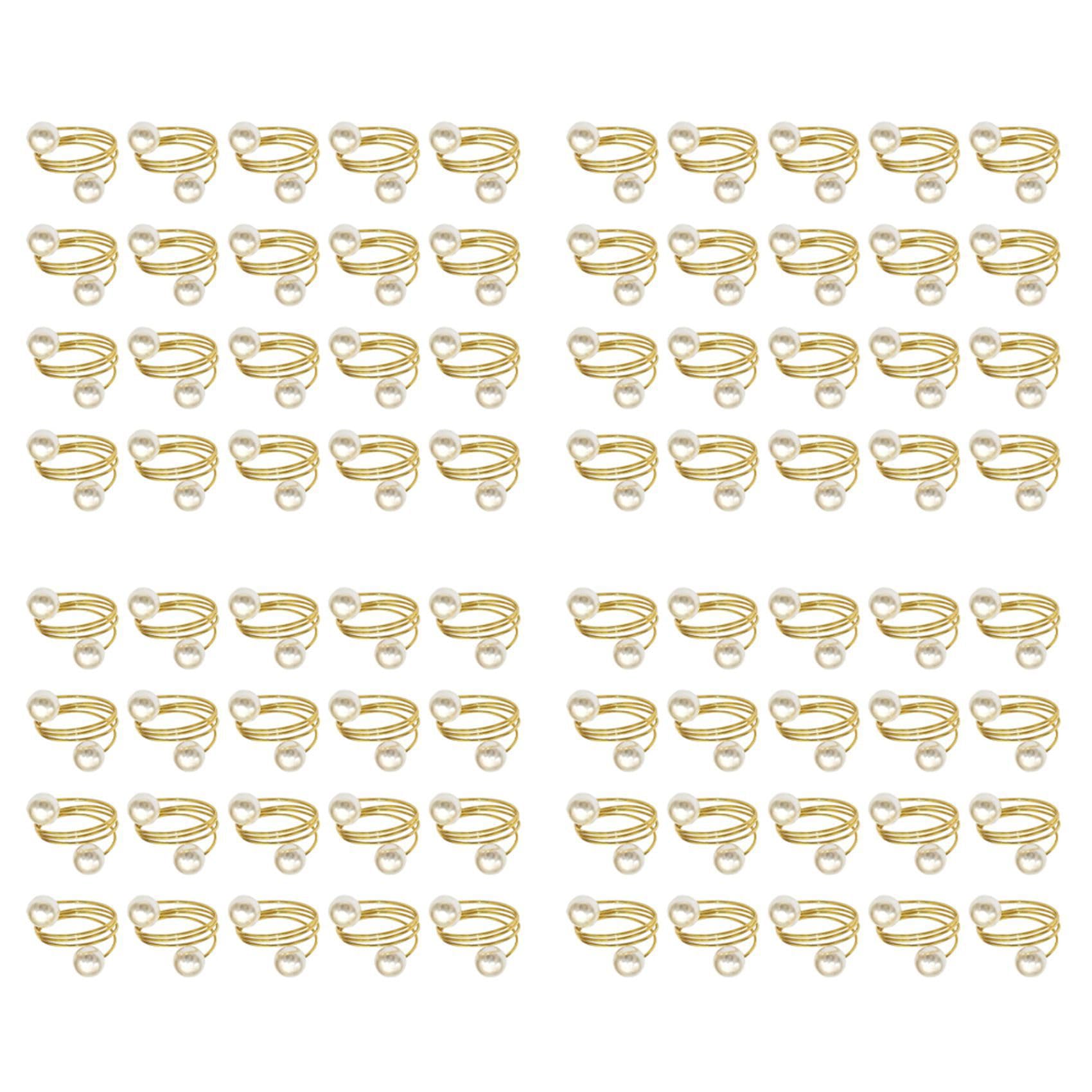 Hndhbfgrt 80Pack Gold Napkin Rings, Pearl Napkin Ring Set, Metal Spring Napkin Holder Table Decorations, Napkin Ring Buckles