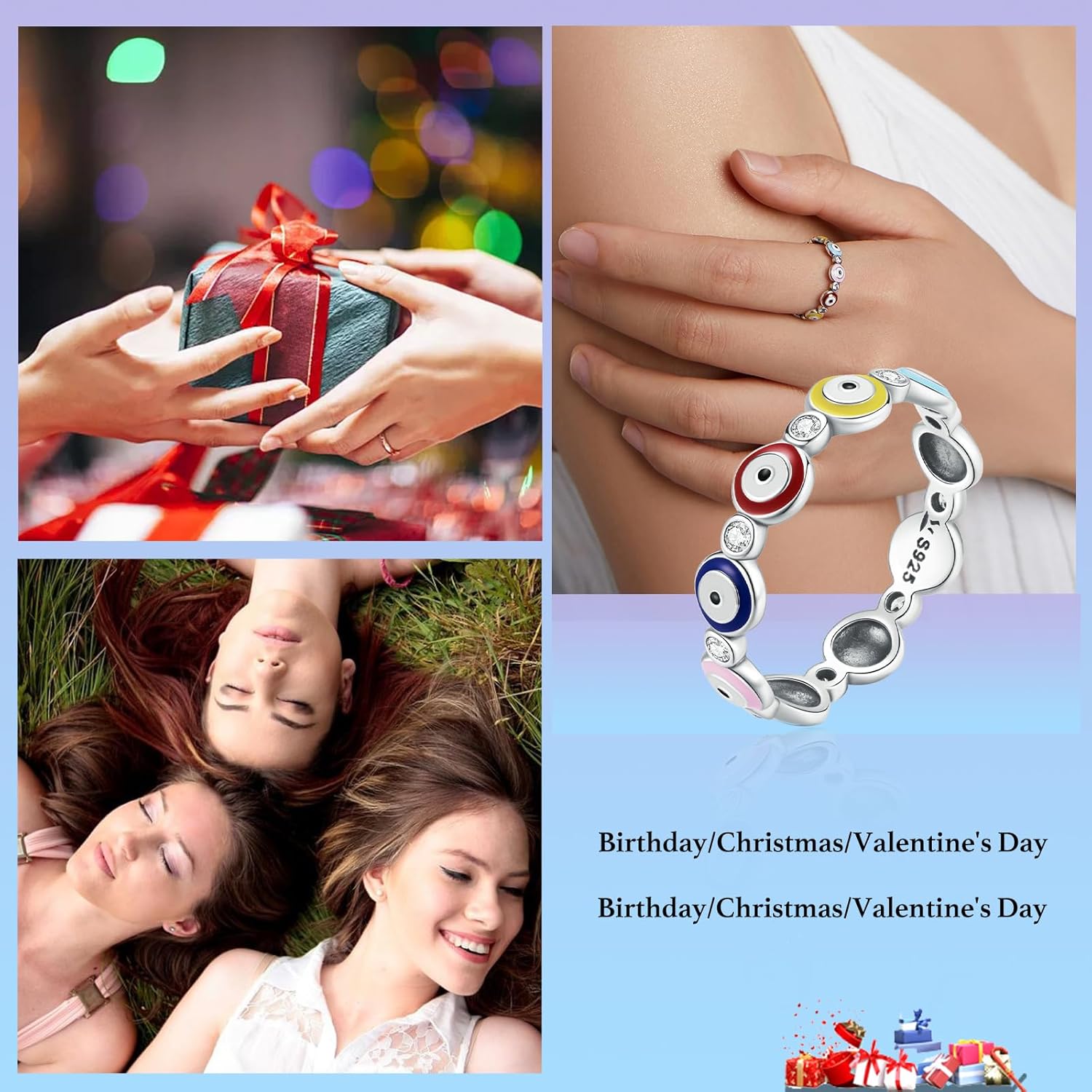 Shysnow Evil Eye Ring for Women 925 Sterling Silver Blue Hamsa Evil Eyes Enamel CZ Rings Dainty Turkish Greek Colorful Eyes Ojo Rings Lucky Protection Jewelry Size 5 to 10 - Image 5